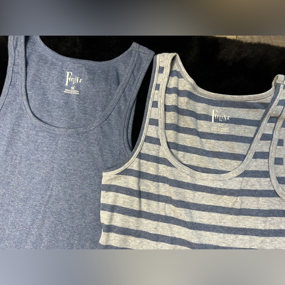 Felina Women’s Ribbed Tank Top Set Small Blue & Blue Stripe Sleeveless - Picture 3 of 4